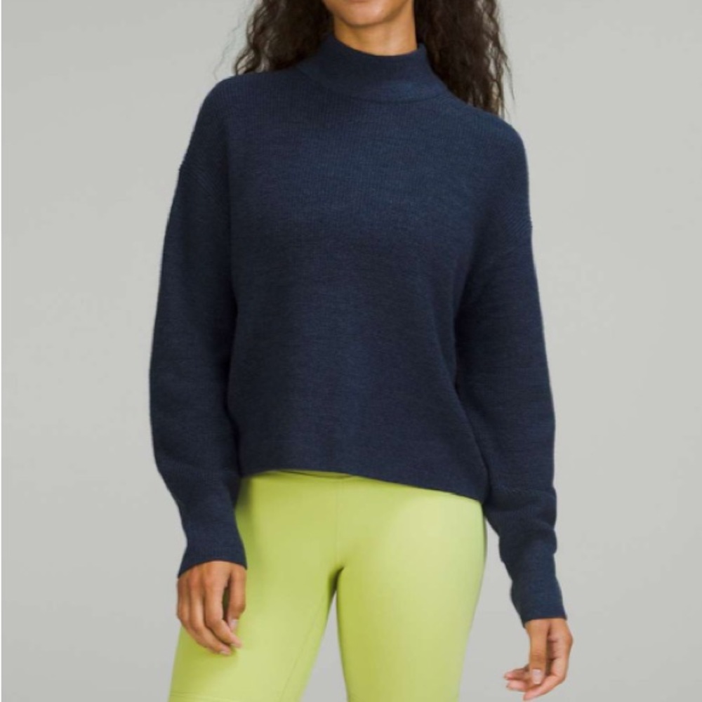 Lululemon Merino Wool-Blend Ribbed Turtleneck Sweater
Heathered True Navy